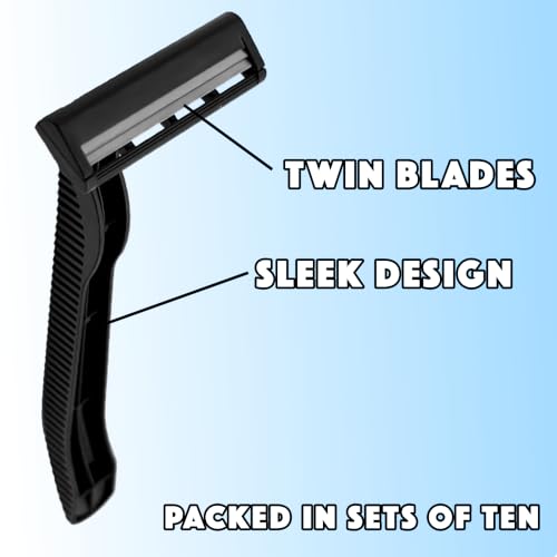 100 Twin Blade Black Disposable Razors in Bulk - Professional or Home Use