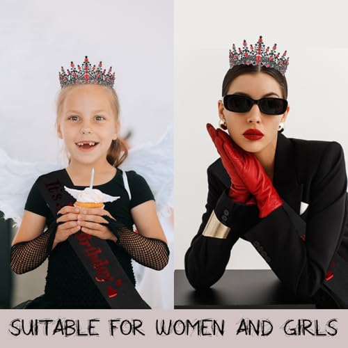 CURASA Birthday Sash and Crown for Women - Black Its My Birthday Tiara - Princess Crown Adult Party Decoration Favors Gifts