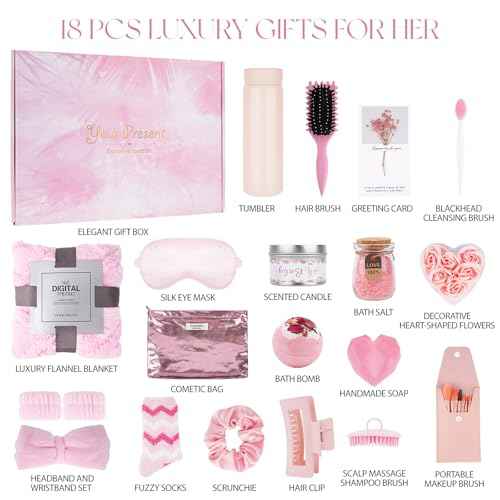 Birthday Gifts for Women, 18PCS Relaxing Spa Gift Basket Self Care Gifts, Unique Gift Ideas for Mom Her Friend Wife Sister, Christmas, Mother's Day, Valentine's Day, Get Well Gift
