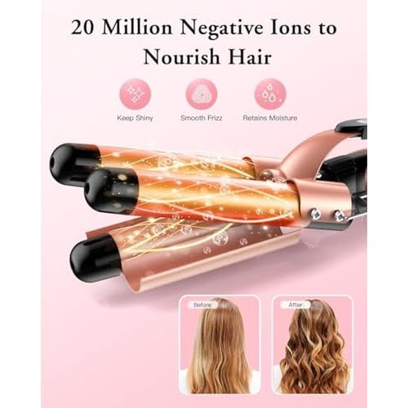 Waver Curling Iron Wand, BESTOPE PRO 5 in 1 Curling Wand Set with 3 Barrel Hair Crimper for Women, Fast Heating Hair Wand Curler in All Hair Type