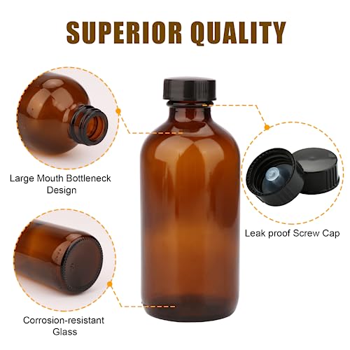 4oz Amber Glass Bottles, Boston Round Glass Bottles (50 Pack) with Leak-proof Caps, Refillable Container for Homemade Vanilla Extract, Essential Oils, Herbal Medicine and More