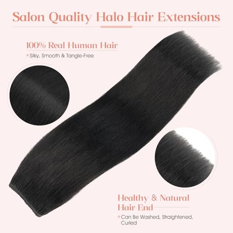 Hairro Wire Hair Extensions Human Hair, Fish Line Invisible Adjustable & Clips in Extensions Straight, 100% Real Hairpieces Seamless Blending for Women, 18 Inch 80g Jet Black