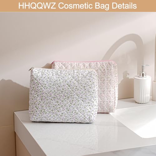Large Travel Makeup Bag Cosmetic Bag for Women Girls, Cute Large Floral Cotton Cosmetic Bag, Zipper Toiletry Bag Makeup Brushes Accessories Organizer Storage Bag (Pink Floral)
