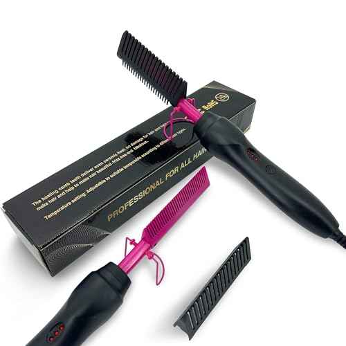 Hair Straightener, Electric Hot Comb Hair Straightener Brush with Ceramic Heater Surface, Fast Heating, Dual Voltage, Adjustable Temperature for Natural Black, Curly, Frizzy Hair & Beard