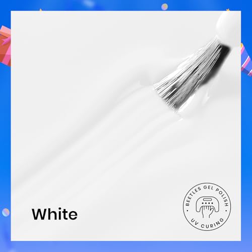 Beetles 3Pcs 15ml White Gel Nail Polish and No Wipe Gel Top Coat & Base Coat Halloween Set, Soak Off UV Lamp and Long Lasting Glossy Top Coat French Manicure Art Design Kit