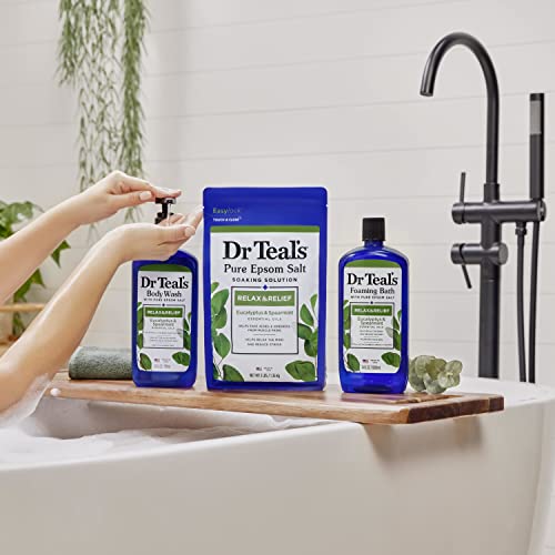 Dr Teal's Foaming Bath with Pure Epsom Salt, Relax & Relief with Eucalyptus & Spearmint, 34 fl oz (Pack of 4)