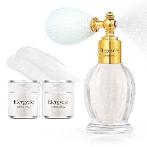 Etercycle Glitter Makeup Spray, White Fine Glitter Spray for Hair and Body, Extra Fine Face Glitter Makeup Sparkly Gifts for Clothes Nail Art Craft Design Easter Christmas Halloween Crafts