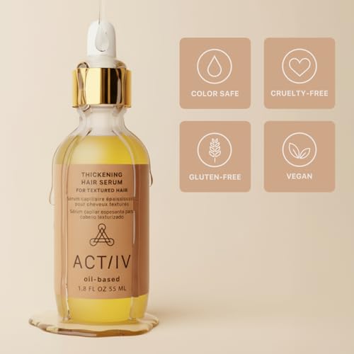 ACTIIV Thickening Hair Serum - Oil Based | Supports the Appearance of Thicker, Fuller-Looking Hair, for Textured & Curly Hair, Deeply Nourishes & Strengthens Roots, Non-Greasy, All Hair Types, 1.8 oz