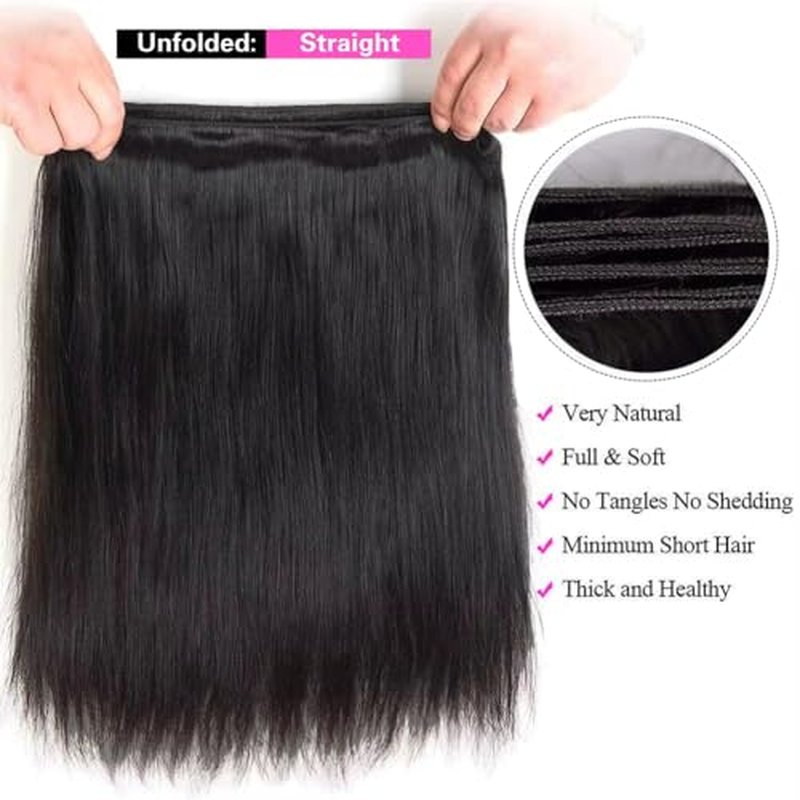 Straight Human Hair Bundles 100% Unprocessed Brazilian Virgin Human Hair 16A Straight 3 Bundles for Black Women Double Weft Natural Black