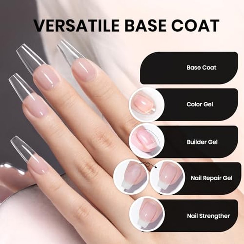 RARJSM Clear Fiber Glass Rubber Base Gel Nail Polish for Repair Broken Nails Strengthener Gel Base Coat Transparent Brush on BuildingGel in a Bottle Soak Off UV LED Curing Requires 15ml Salon Home