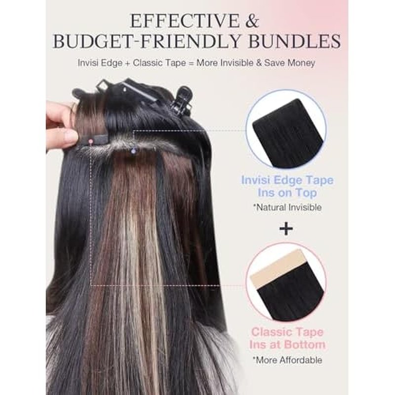 DOORES Injection Tape in Hair Extensions Human Hair Invisi Edge, Dark Brown to Chestnut Brown 20 Injection Tape-ins with 20 Classic Tape-ins 100g 18 Inch, Human Tape in Extensions
