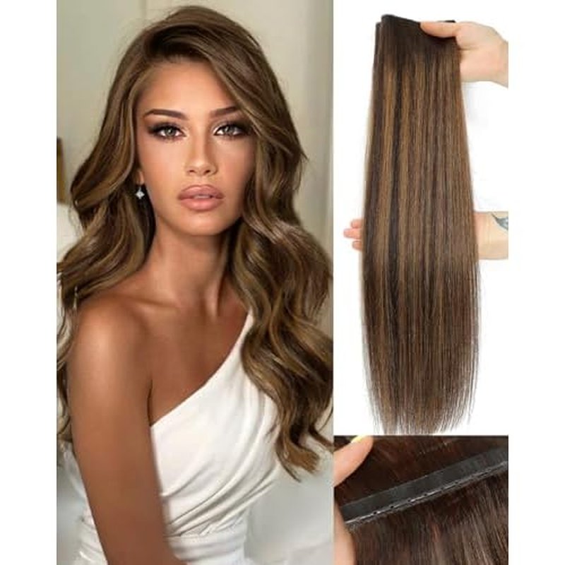 PANEWAY OVO Butterfly Weft Hair Extensions Real Human Hair Layer Invisible Extensions No Glue Genius Weft with Micro Beads for Short/Thin Hair (#P2/8/T2,20 Inch)