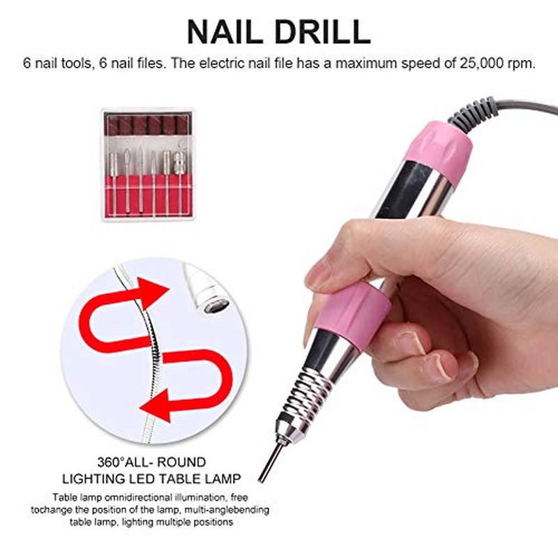 5 in 1 Nail Dust Collector with Drill, 60W Multi-Functional Nail Grinding Machine, Cleaner, Manicure Light, Hand Rest Pillow for Salon, Home Manicure, Pedicure (US)
