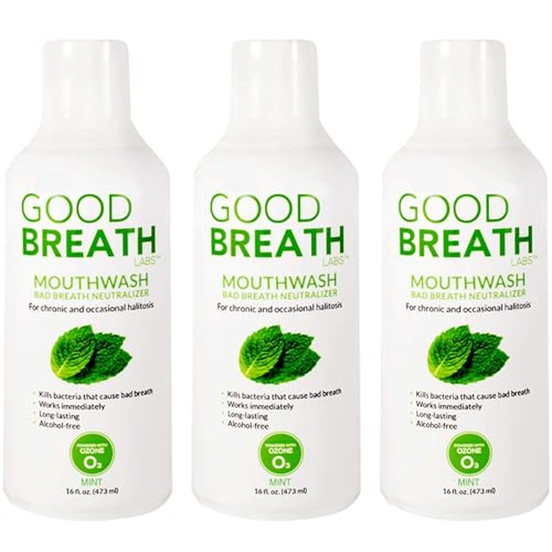 Goodbreath Mouthwash - Mint Mouth Rinse for Chronic Halitosis - New Ozone Technology Oral Rinse - Halitosis Treatment & Bad Breath Neutralizer - Mouthwash for Gum Diseases - Alcohol-Free | 3 Pack