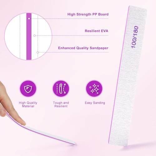 Nail Files (18 Pack), 100/180 Grit Double Sided Emery Boards for Natural & Acrylic Nails, Reusable Manicure for Women & Men, Professional Fingernail Filer & Lima de U?as for Salon & Home Use