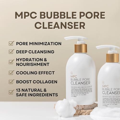 MPC Bubble Pore Cleanser, Korean Face Wash, Gentle Deep Pore Facial Cleanser with Caviar, Blackhead Makeup Remover, Pore Minimizer, Hydrating, Exfoliator, Oily, Dry Skin 10.1 fl oz
