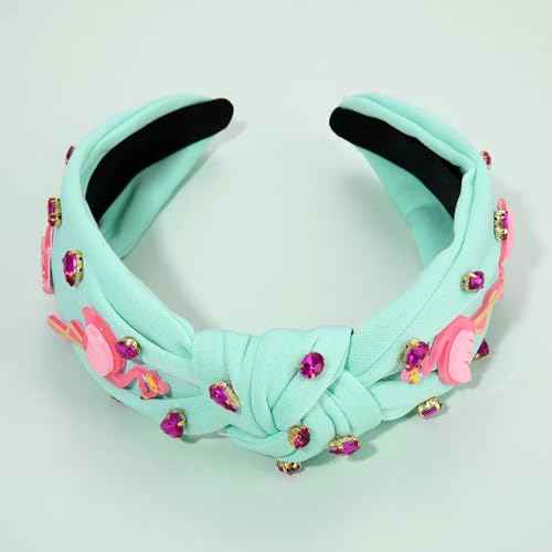 Flamingo Headband for Women - Tropical Pink Knotted Summer Boho Top Knot Hair Accessory - Beach Vacation Gifts