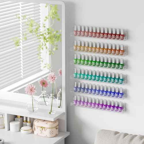 NIUBEE 24 Inches Nail Polish Rack Wall Mounted Shelf with Removable Anti-Slip End Inserts, Clear Acrylic Nail Polish Organizer Display 150 Bottles