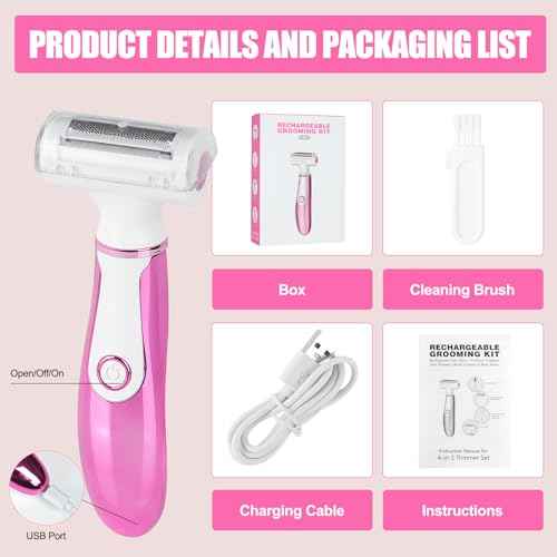 Women Face Epilator, 4-in-1 Body Shaver and Facial Epilator, Hair Removal for Face, Waterproof Facial Hair Remover for Armpits, Arms, Legsm, Bikini