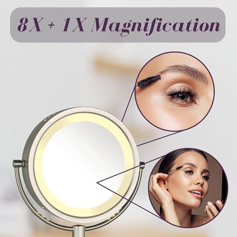 JERDON Wall-Mounted Makeup Mirror with LED Lighting - Lighted Makeup Mirror with 8X Magnification & Nickel Finish Wall Mount - Model HL75N