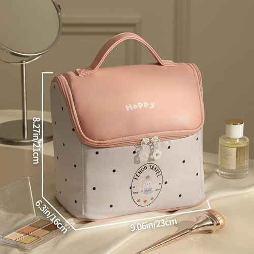 RIGHT AWAY Travel Makeup Bag, Large Capacity Cosmetic Bags for Women,Portable Make Up Case Organizer Waterproof Travel Toiletry Bag with Handle and Divider£¨Pink£©