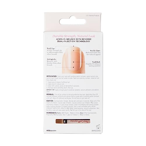 KISS Salon Acrylic Nude French Tip Press On Nails Short, ¡®Breathtaking¡¯, Beige, Squoval, Includes 28 Fake Nails, Nail Glue 2g, 1 Manicure Stick, 1 Mini File