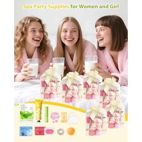 60 PCS Spa Party Supplies for Girl,Spa Party Favors kits Include Face Masks Skincare,Hand Cream, Lip Balm,Under Eye Patches,Lip Mask,Foot Bath Bombs,Women Ideal Gift Bulk Birthday Sleepover Spa Party