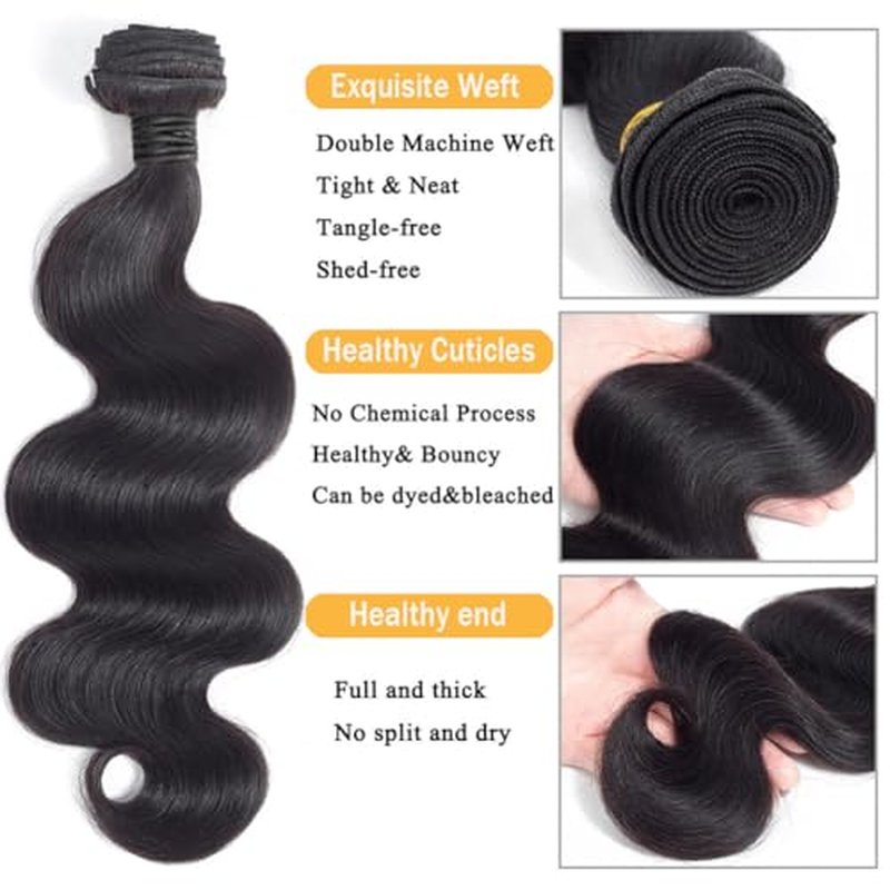 12A Human Hair Bundles Body Wave Human Hair Bundles 100% Unprocessed Brazilian Virgin Human Hair Extensions 14 16 18 20Inch 4 Bundles Deals Human Hair Quick Weave Bundles Human Hair Natural Black