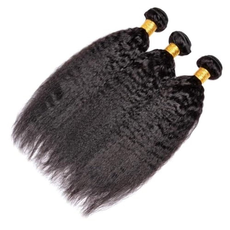 Hair Bundles 12A Yaki Kinky Straight Human Hair 3 Bundles 100% Unprocessed Mongolian Virgin Human Hair Kinky Straight Bundles Yaki Hair Natural Color (20 22 24)