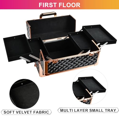 VETALLO Rolling Makeup Train Case, 5-in-1 Travel Makeup Case Organizer I Large Makeup Case with Key Swivel Wheels I Makeup Train Case for Manicurists Hairstylists Esthetician I White