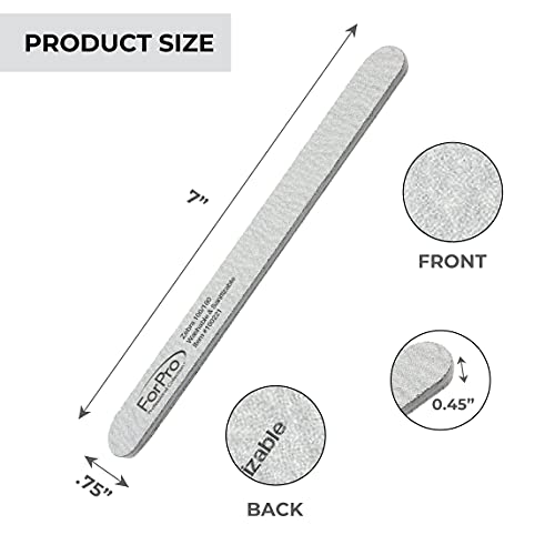 ForPro Professional Collection Zebra Foam Board, 100/180 Grit, Double-Sided Manicure Nail File, 7" L x .75" W 50-Count