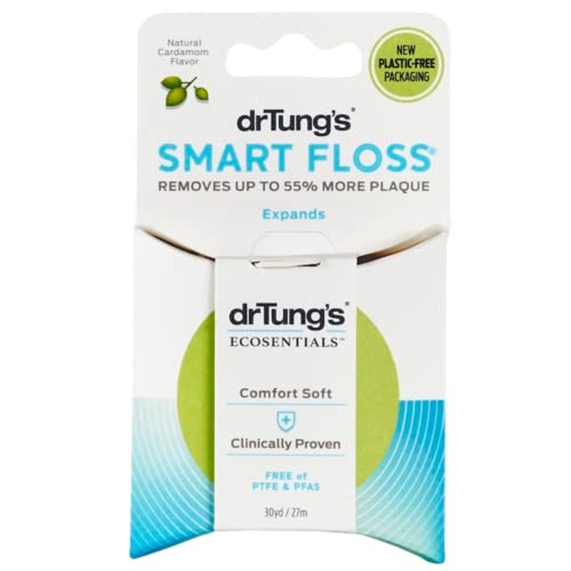 DrTung's Smart Floss - Natural Floss, PTFE & PFAS Free Floss, Gentle on Gums, Expands & Stretches, BPA Free - Natural Dental Floss Cardamom Flavor (Pack of 18)