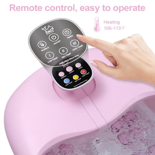 Foot Spa Bath Massager with Heat Bubbles and Vibration Massage and Jets, 16oz Tea Tree Oil Foot Soak Epsom Salt, WHALSTAR Collapsible Foot Bath Bucket With Infrared Fighting Infections & Remote - PINK