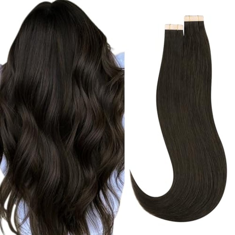 HOTBANANA Tape in Hair Extensions, 24 Inch 40pcs 100g Dark Brown Human Remy Straight Tape Extensions