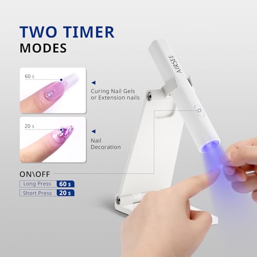 AIRSEE Mini Handheld UV Light for Gel Nails with Stand,Portable Rechargeable Nail Lamps,2 Timers for Fast Nail Extension,Rhinestone Glue Decoration,Gel Nail Strips at Home,Travel(White)
