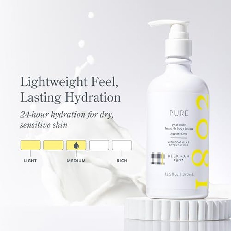 Beekman 1802 Goat Milk Lotion - Hydrates, & Softens Dry Skin, Body and Hand Lotion - With Shea Butter & Jojoba Oil - Lightweight, Non-Greasy, Cruelty-Free