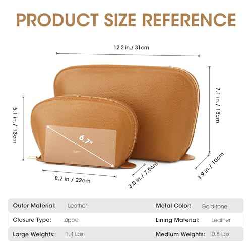 Kattee Leather Makeup Bag, Travel Cosmetic Bag Set, Toiletry Bag Organizer for Women, 1-PACK, Medium, Brown