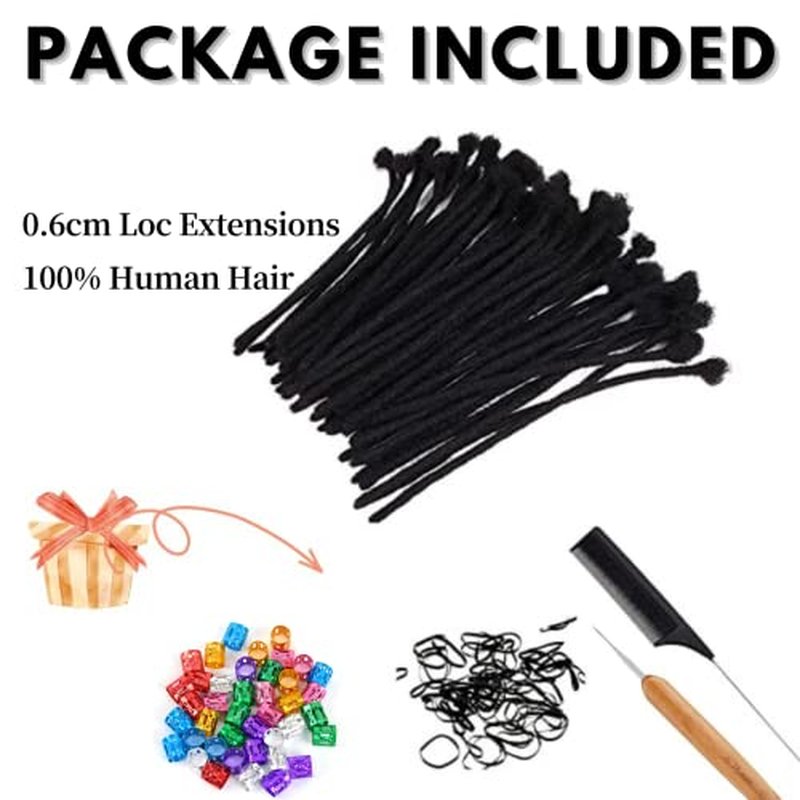 Loc Extensions Human Hair 12 Inch 0.6cm Thickness 40 Strands 100% Full Handmade Permanent Dreadlock Extensions Real Human Hair For Women Men Kids Can Be Dyed Bleached Curled (Width 0.6cm Natual Black)