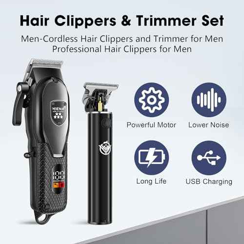 HIENA PRO Professional Hair Clippers Set for Men,Cordless Rechargeable Clippers Set and Trimmers Kit, Haircut Clipper Set for Barbers with LED Display, Gifts for Men