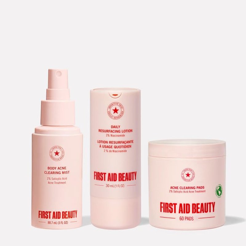 First Aid Beauty Acne Treatment Bundle | Pads, Lotion & Mist for Clear Skin