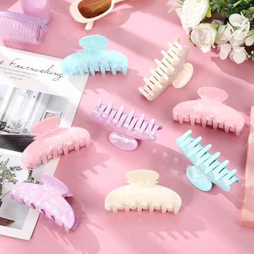 8 Pcs Large Acrylic Hair Claw Clips for Women Non-slip Strong Hold Jaw Clamps for Thick or Thin Hair(Flower,Drenched Color)