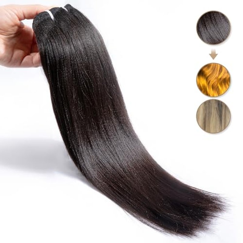 Last 5 Years Raw Light Yaki Straight Relaxed Straight Human Hair Bundles 1 16Inch Bundle Kinky Straight One Donor Virgin Hair Weave For Black Women (16")