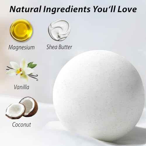 Magnesium Bath Bombs Post Workout Recovery Sore Muscles Tension Epsom Salt Bath Infused with Vanilla SheaButter Coconut Perfect Stocking Stuffers Gift