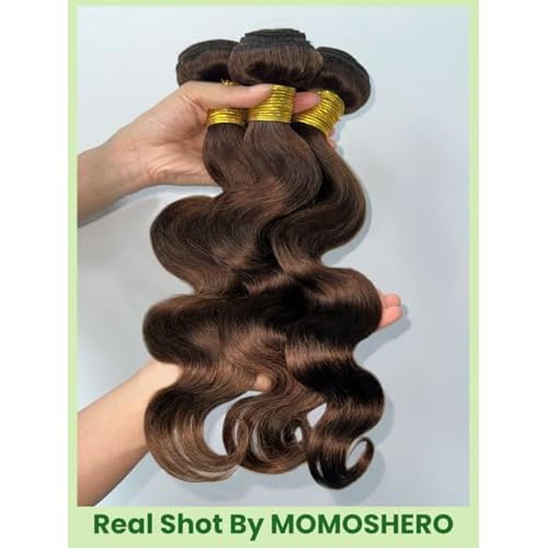 Chocolate Brown 3 Bundles Human Hair Body Wave, Soft Glossy 12A 100% Unprocessed Remy Virgin Hair Colored #4 Medium Dark Brown Bundle Wavy Classy Sew In Weaves Extension (3 Pcs, 12/14/16 IN)