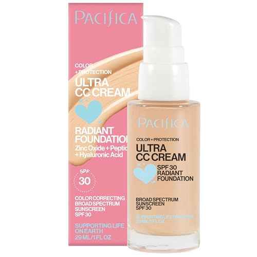 Pacifica Ultra CC Cream Radiant Foundation SPF 17 -Neutral Fair – Medium Coverage Color Correcting Cream, Dewy Finish, Mineral SPF, 1 oz
