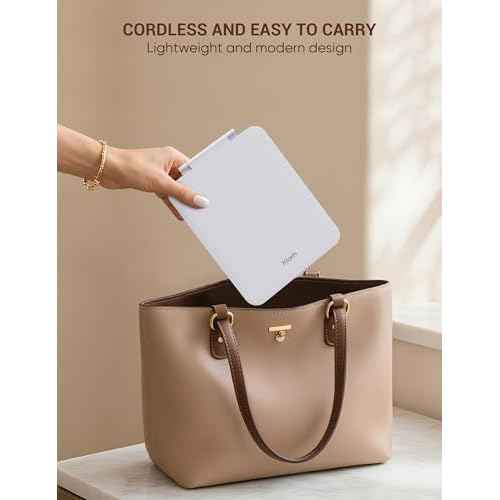 Travel Makeup Mirror with 1X/10X Magnifying, Portable Folding Make Up Tabletop Mirror for Office, Compact Vanity Mirror for Travel (Pearl White, No LED Lights)