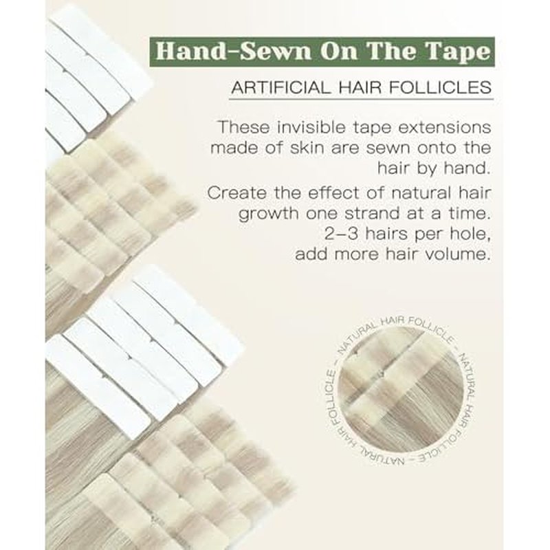 SURNEL Injected Tape in Hair Extensions 20Inch #18P60 Ash Blonde with Platinum Blonde Human Hair Seamless Invisible Tape in Extensions 20 Pcs 45g(#18P60,20)