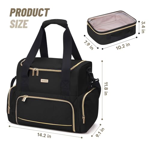 Large Makeup Travel Cosmetic Bag with 2 Removable Case, Double Layer Big Travel Make Up Organizer Case, Toiletry Bag for Women, Train Cases Bags