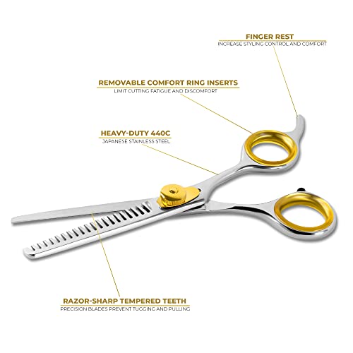 SHARF Gold Touch Barber 5.75 Inch, 20-Tooth Professional Thinning Shears 440c Japanese Stainless Steel Barber Scissors For Men and Women