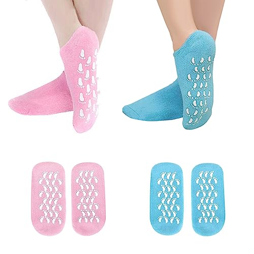 Moisturizing Socks, 2 Pairs Moisturizing Gel Socks£¬Soft Feet Moisturizer Spa & Pedicure Socks for Dry Cracked Heels, Calluses,Gel Spa Socks for Repairing (Blue&Pink)
